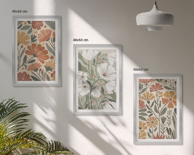Tavelpaket med ramar Blommönster orange grön