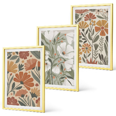 Tavelpaket med ramar Blommönster orange grön