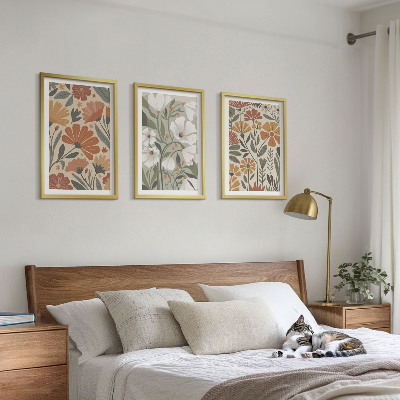 Tavelpaket med ramar Blommönster orange grön