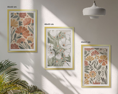 Tavelpaket med ramar Blommönster orange grön