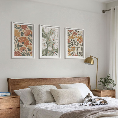 Tavelpaket med ramar Blommönster orange grön