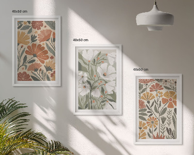 Tavelpaket med ramar Blommönster orange grön
