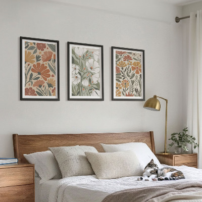 Tavelpaket med ramar Blommönster orange grön