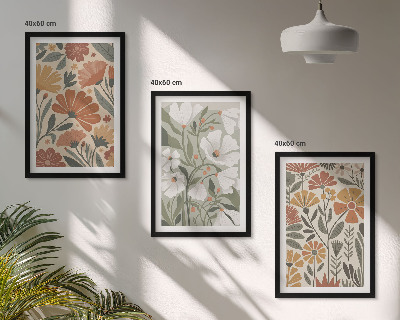 Tavelpaket med ramar Blommönster orange grön