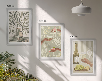 Set om 3 tavlor Rustika cocktails med olivblommor
