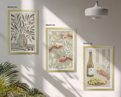 Set om 3 tavlor Rustika cocktails med olivblommor