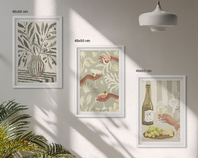Set om 3 tavlor Rustika cocktails med olivblommor