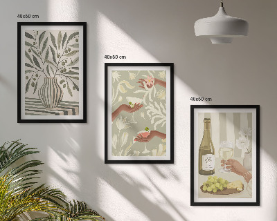 Set om 3 tavlor Rustika cocktails med olivblommor