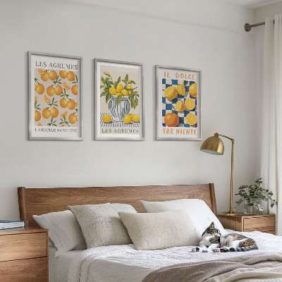Tavelset ovanför soffa Retro gula citrusfrukter