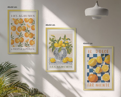 Tavelset ovanför soffa Retro gula citrusfrukter