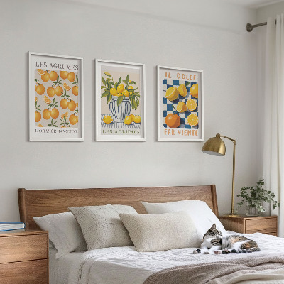 Tavelset ovanför soffa Retro gula citrusfrukter