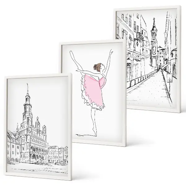 Tavelset med ballerinor och arkitektur set om 3 tavlor