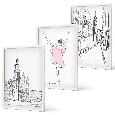 Tavelset med ballerinor och arkitektur set om 3 tavlor