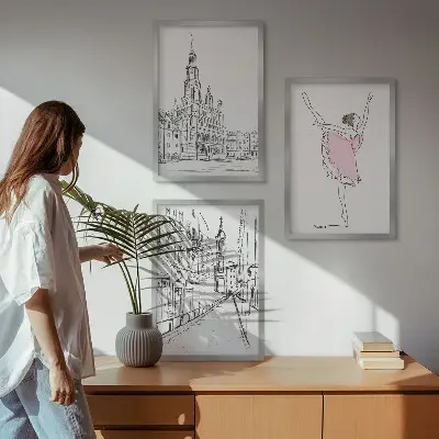 Tavelset med ballerinor och arkitektur set om 3 tavlor