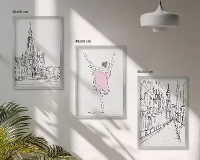 Tavelset med ballerinor och arkitektur set om 3 tavlor
