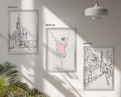 Set om 3 tavlor Snygga ballerinor och arkitektur