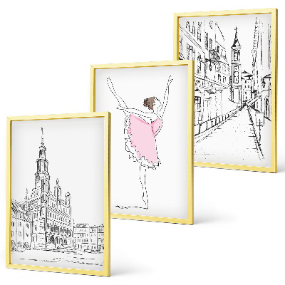 Set om 3 tavlor Snygga ballerinor och arkitektur