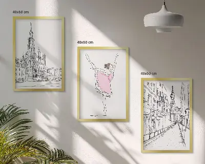 Tavelset med ballerinor och arkitektur set om 3 tavlor