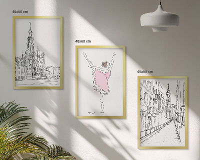 Set om 3 tavlor Snygga ballerinor och arkitektur