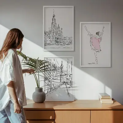 Tavelset med ballerinor och arkitektur set om 3 tavlor