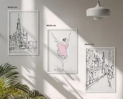 Tavelset med ballerinor och arkitektur set om 3 tavlor