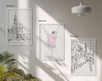 Set om 3 tavlor Snygga ballerinor och arkitektur
