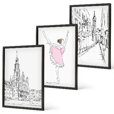 Tavelset med ballerinor och arkitektur set om 3 tavlor