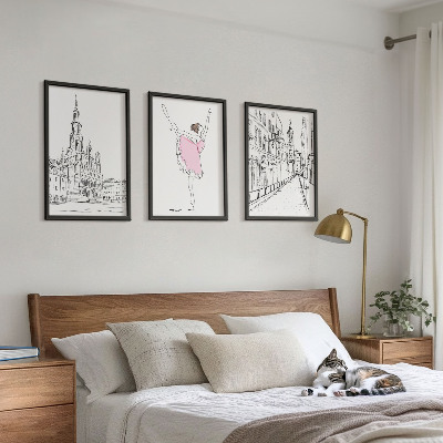 Set om 3 tavlor Snygga ballerinor och arkitektur