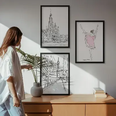 Tavelset med ballerinor och arkitektur set om 3 tavlor