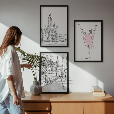 Set om 3 tavlor Snygga ballerinor och arkitektur