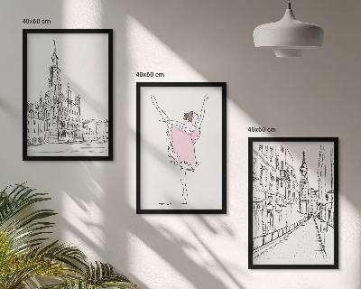 Set om 3 tavlor Snygga ballerinor och arkitektur