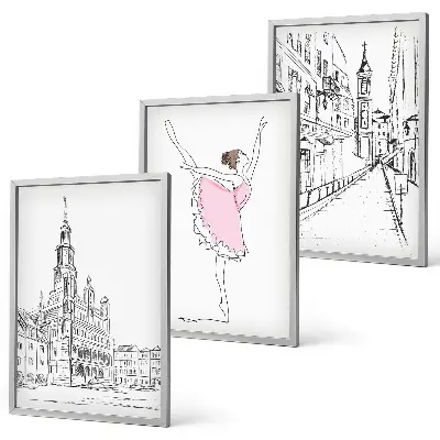 Tavelset med ballerinor och arkitektur set om 3 tavlor