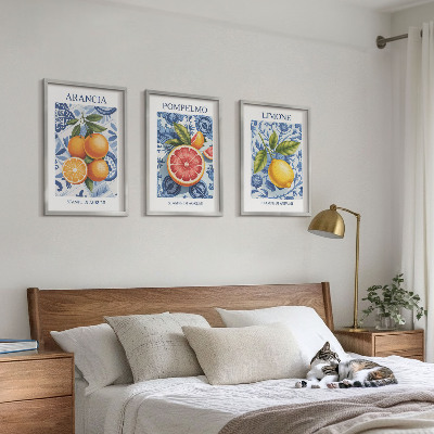 Tavelset ovanför soffa Citrusfrukter Vintage Illustrationer
