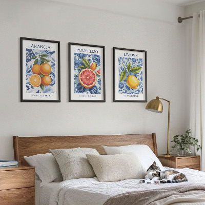 Tavelset ovanför soffa Citrusfrukter Vintage Illustrationer