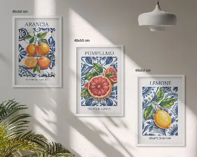 Italienska citrus- och modeposters tavelvägg med ramar
