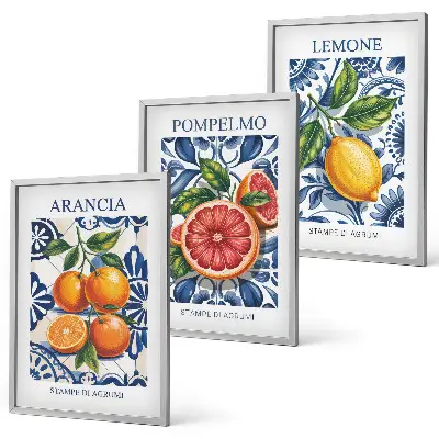Italienska citrus- och modeposters tavelvägg med ramar