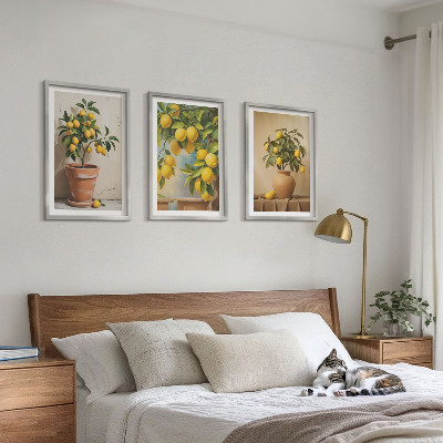 Set om 3 tavlor Citronträd i kruka och vas