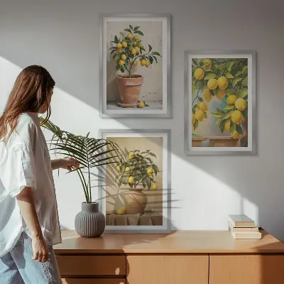 Citronträd i kruka och vas set med 3 tavlor