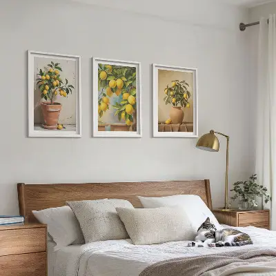 Citronträd i kruka och vas set med 3 tavlor
