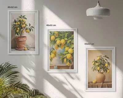 Citronträd i kruka och vas set med 3 tavlor