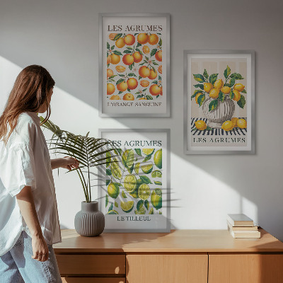 Tavelset ovanför soffa Citrusfrukter i färgglada versioner