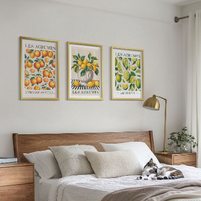 Tavelset ovanför soffa Citrusfrukter i färgglada versioner