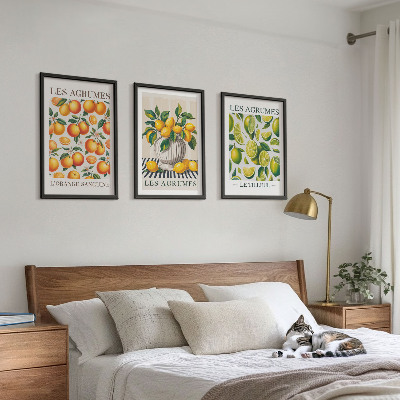 Tavelset ovanför soffa Citrusfrukter i färgglada versioner