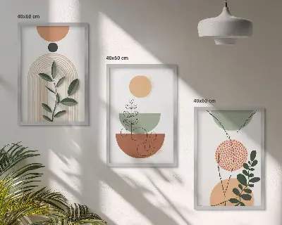 Abstrakta växtformer tavelset för vägg ovanför soffa