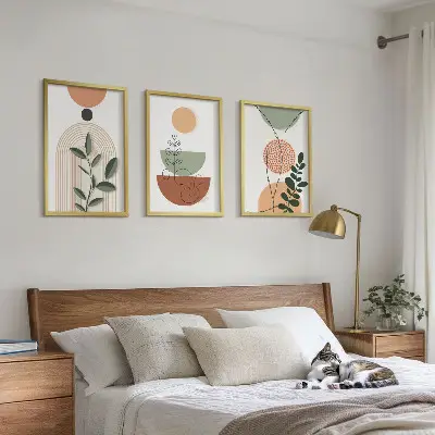 Abstrakta växtformer tavelset för vägg ovanför soffa