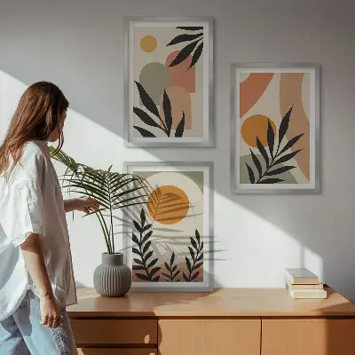 Abstrakta växtformer set om 3 tavlor