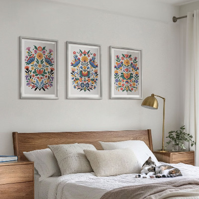 Set om 3 tavlor Blommönster i intensiva färger