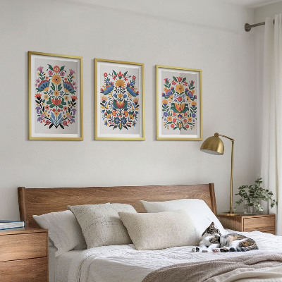 Set om 3 tavlor Blommönster i intensiva färger