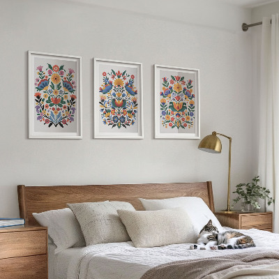 Set om 3 tavlor Blommönster i intensiva färger