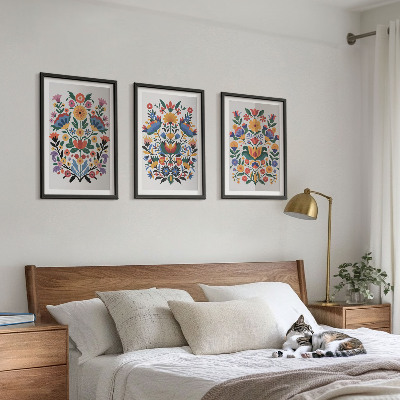 Set om 3 tavlor Blommönster i intensiva färger